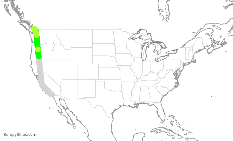 Turbulence forecast map for JZA763, SAN to YVR