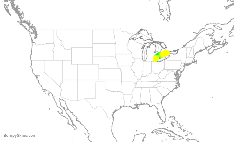 Turbulence forecast map for JZA778, DTW to YYZ