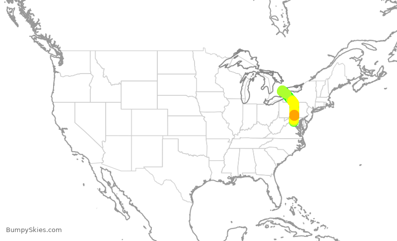 Turbulence forecast map for JZA7798, IAD to YYZ
