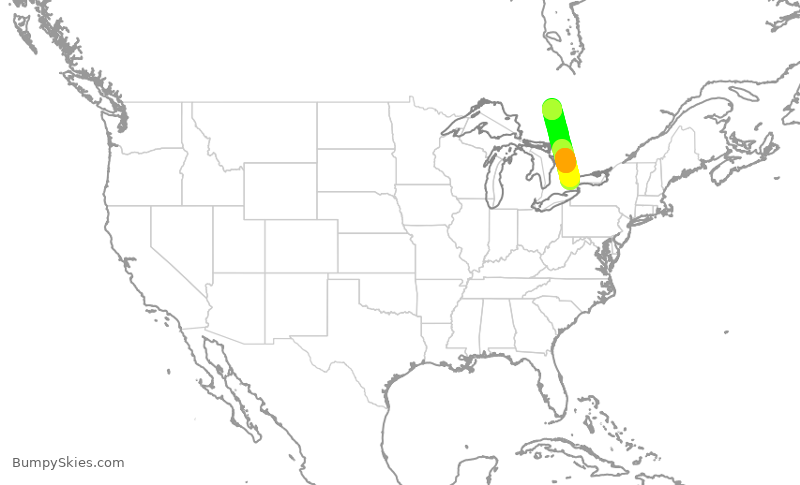 Turbulence forecast map for JZA7800, YYZ to YTS