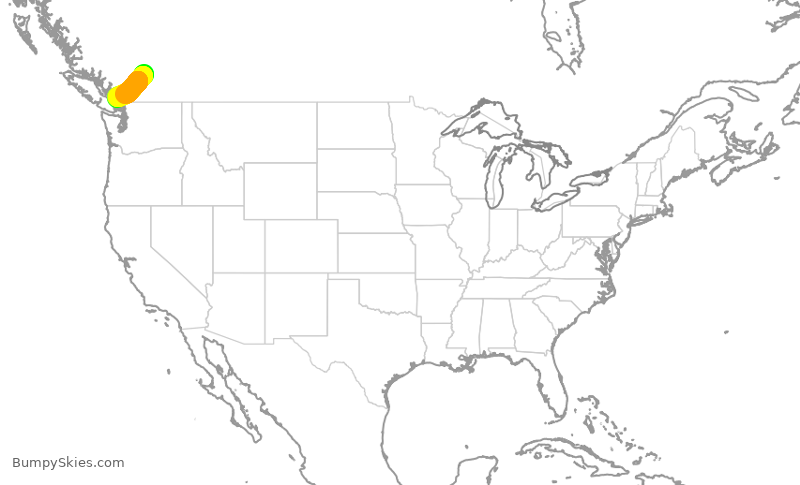 Turbulence forecast map for JZA7803, YKA to YVR