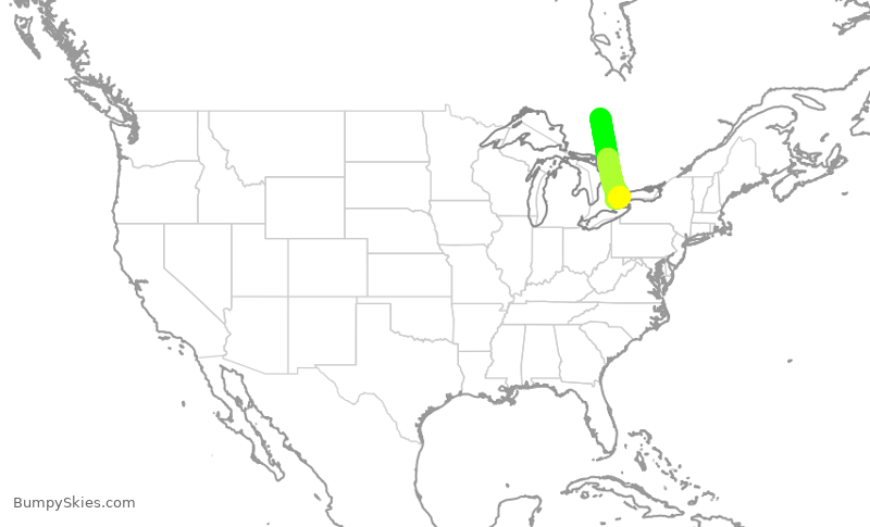 Turbulence forecast map for JZA7803, YTS to YYZ