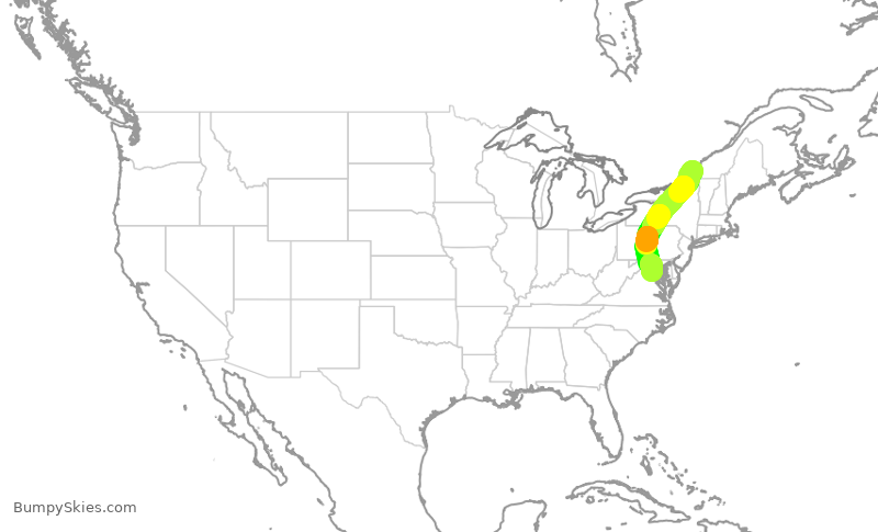 Turbulence forecast map for JZA7805, YUL to IAD