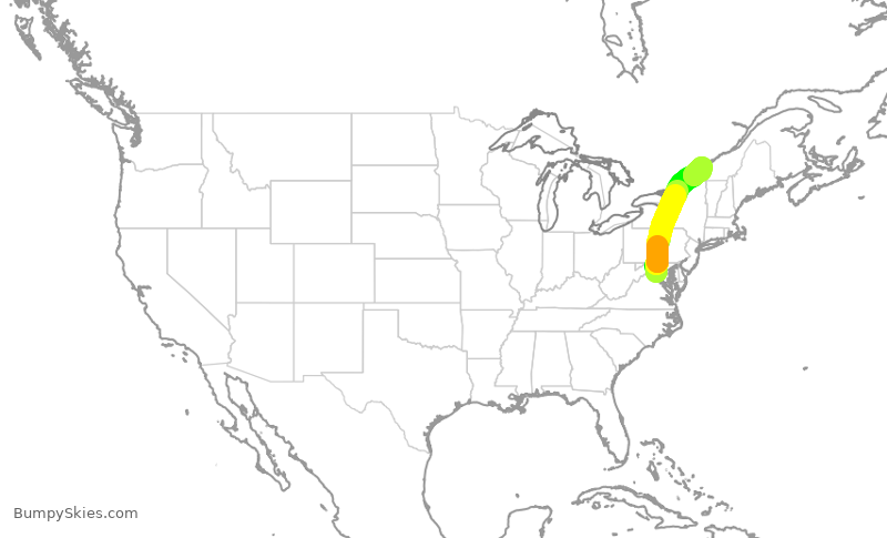 Turbulence forecast map for JZA7806, IAD to YUL