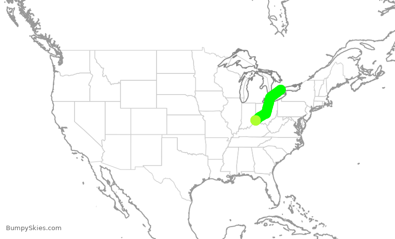 Turbulence forecast map for JZA7807, YYZ to CVG