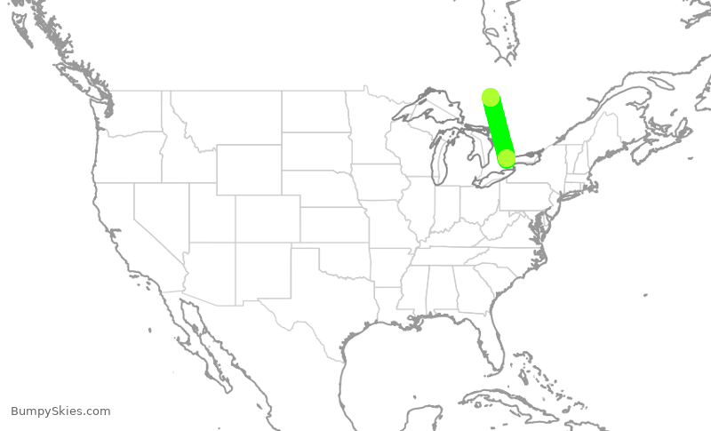 Turbulence forecast map for JZA7812, YYZ to YTS