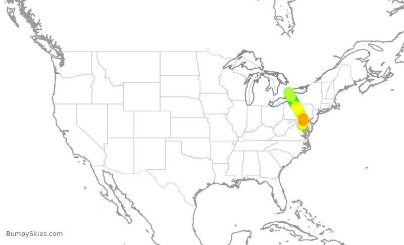 Turbulence forecast map for JZA782, YYZ to DCA
