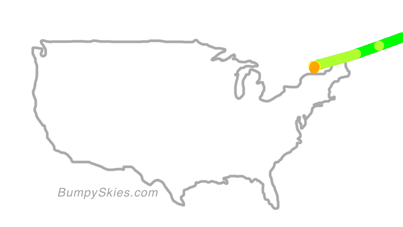 Map of continental US with illustrated flight path and turbulence forecast (described in text below)