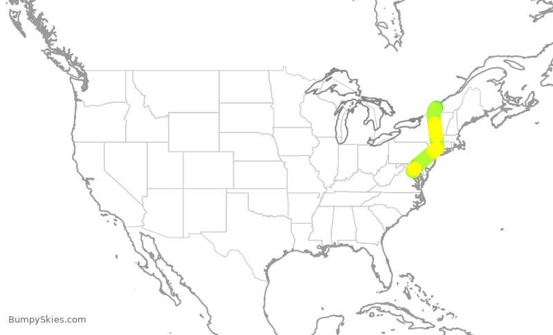 Turbulence forecast map for JZA821, YUL to DCA