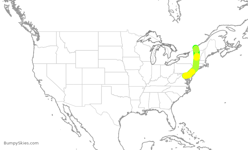 Turbulence forecast map for JZA824, DCA to YUL