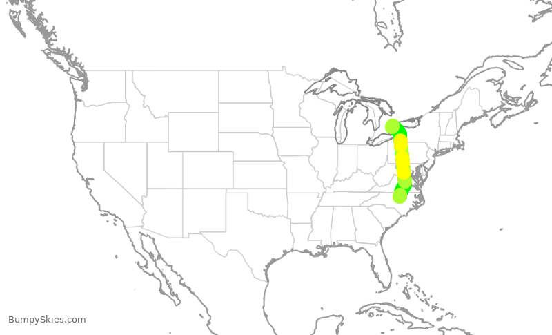 Turbulence forecast map for JZA835, RDU to YYZ