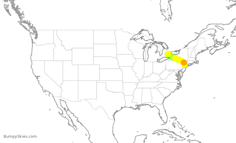 Turbulence forecast map for JZA883, EWR to YYZ