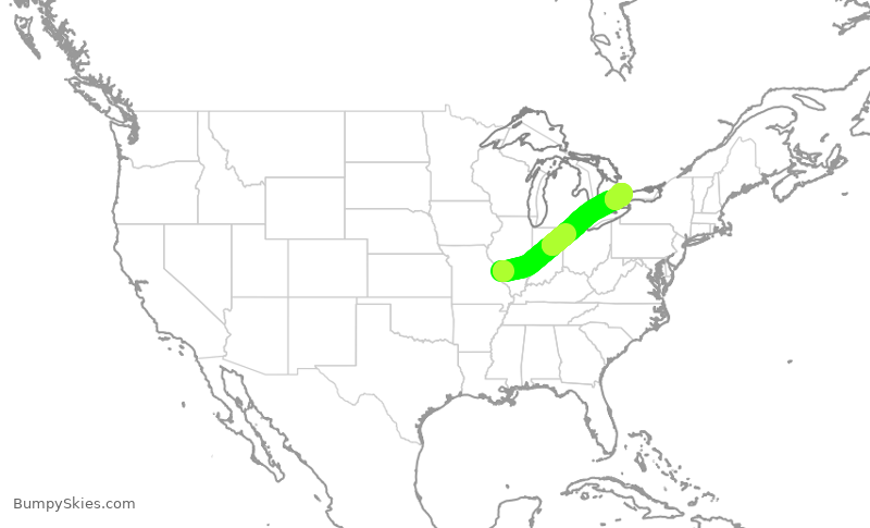 Turbulence forecast map for JZA886, STL to YYZ