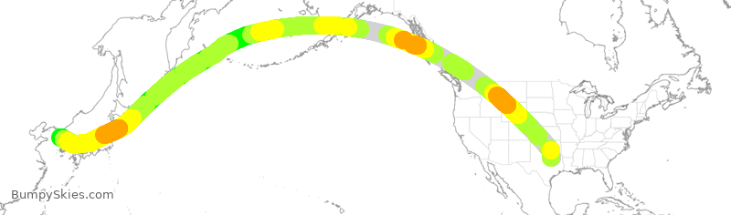 Turbulence forecast map for KAL032, DFW to ICN
