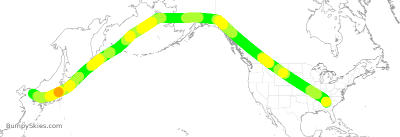 Turbulence forecast map for KAL036, ATL to ICN