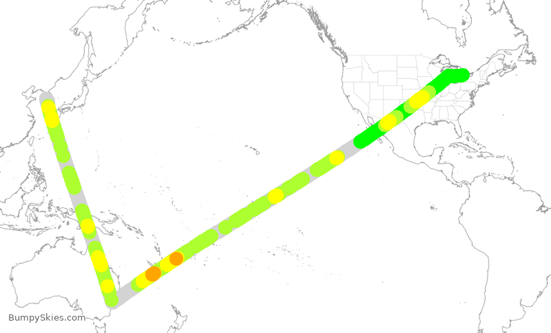 Turbulence forecast map for KAL077, KSI to YYZ