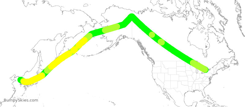 Turbulence forecast map for KAL078, YYZ to KSI