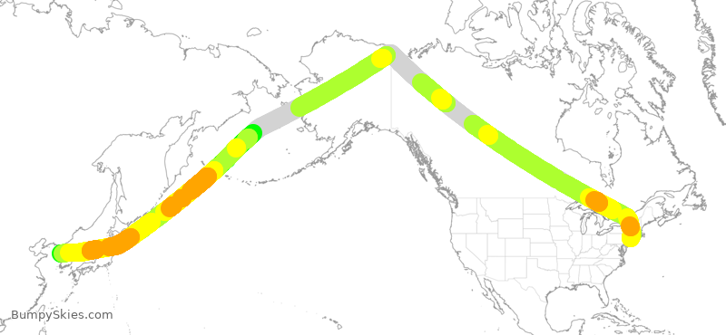Turbulence forecast map for KAL086, JFK to KSI
