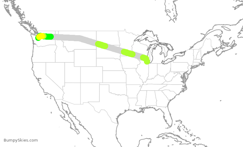 Turbulence forecast map for KAL233, ORD to SEA