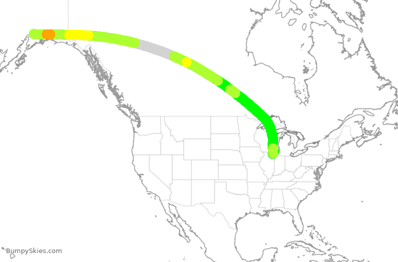 Turbulence forecast map for KAL239, ANC to ORD
