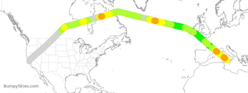 Turbulence forecast map for KAL2442, SJC to PMO