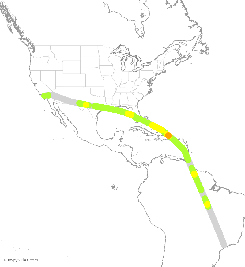 Turbulence forecast map for KAL2452, GRU to LAX