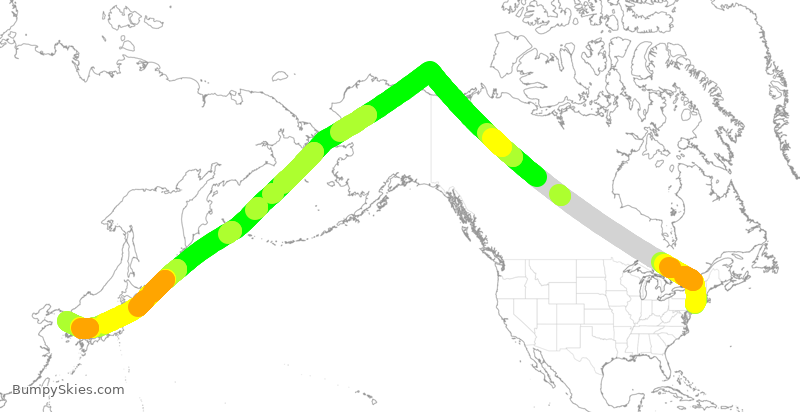 Turbulence forecast map for KAL258, JFK to KSI