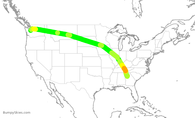 Turbulence forecast map for KAL261, ATL to SEA