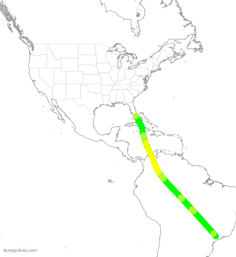 Turbulence forecast map for KAL273, MIA to BKP