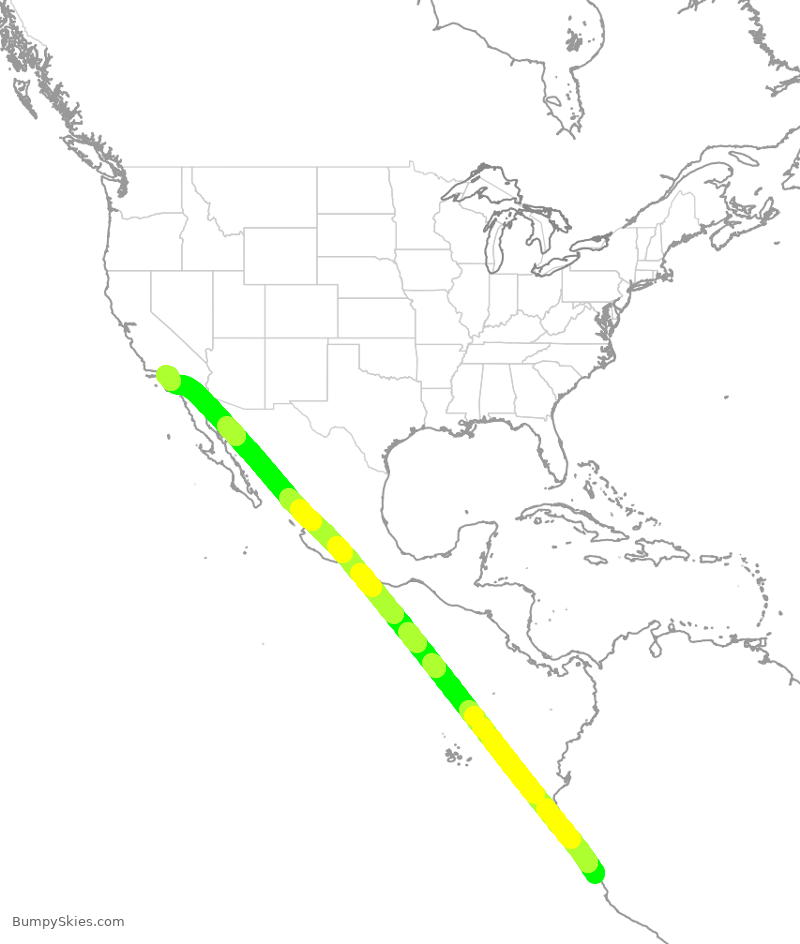 Turbulence forecast map for KAL274, SPJC to LAX