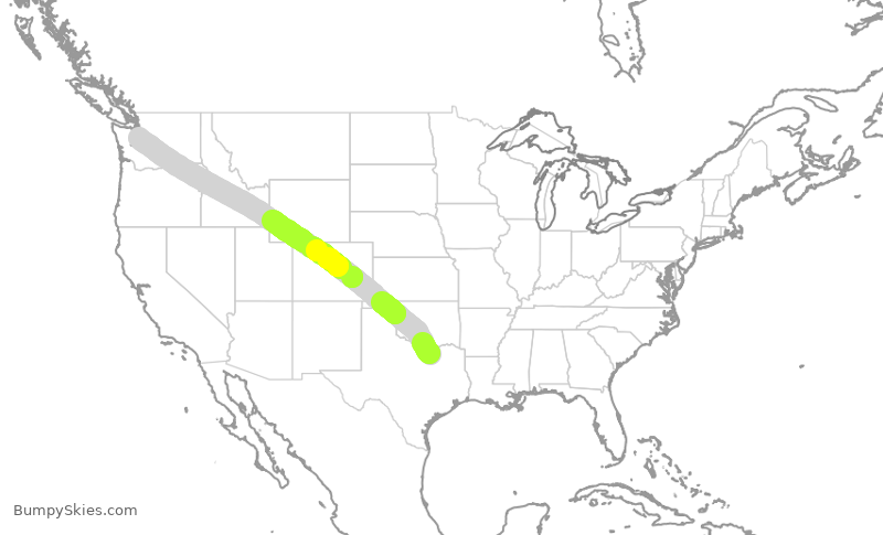 Turbulence forecast map for KAL8245, DFW to SEA