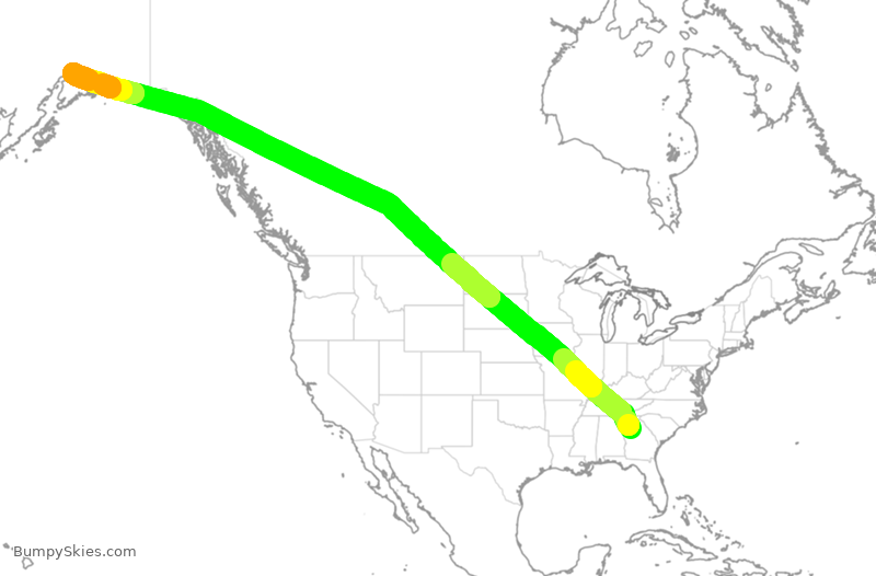 Turbulence forecast map for KAL8256, ATL to ANC