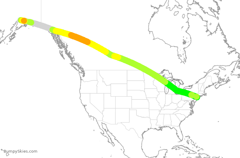 Turbulence forecast map for KAL8257, ANC to JFK