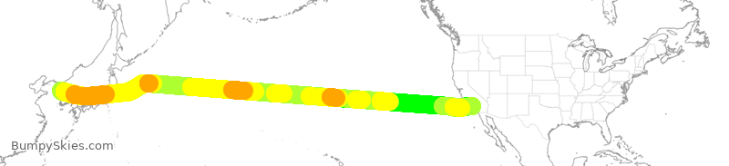 Turbulence forecast map for KAL9207, KSI to LAX