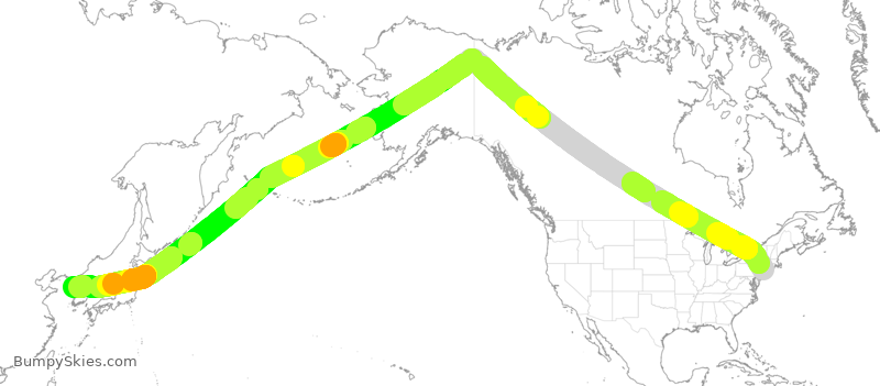 Turbulence forecast map for KAL9258, JFK to ICN