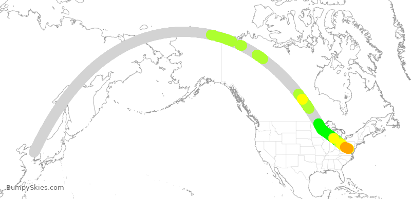 Turbulence forecast map for KAL93, ICN to IAD