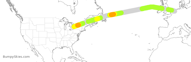 Turbulence forecast map for KLM100, YYZ to AMS