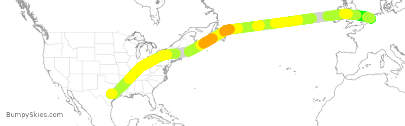 Turbulence forecast map for KLM166, AUS to AMS
