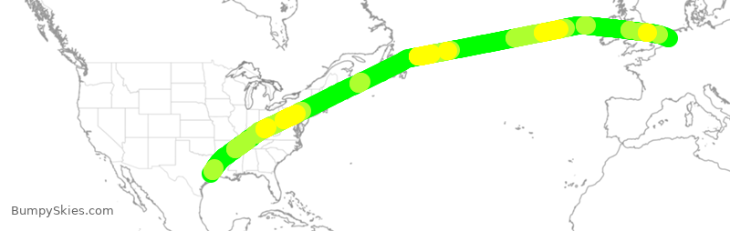Turbulence forecast map for KLM192, IAH to AMS