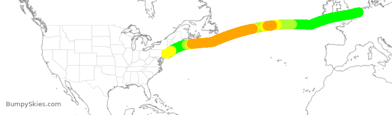 Turbulence forecast map for KLM207, AMS to JFK
