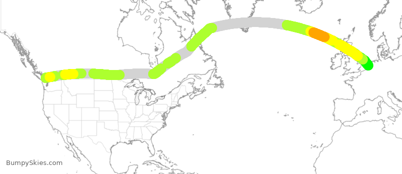 Turbulence forecast map for KLM226, YVR to AMS