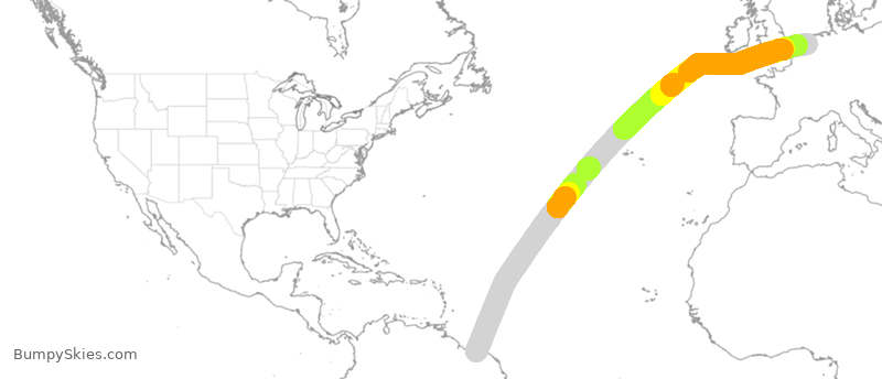 Turbulence forecast map for KLM268, PBM to AMS