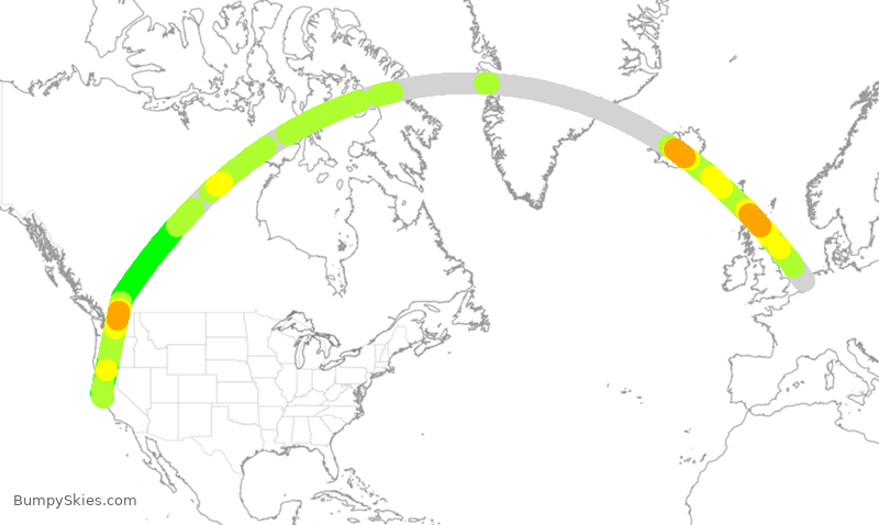 Turbulence forecast map for KLM373, AMS to SFO