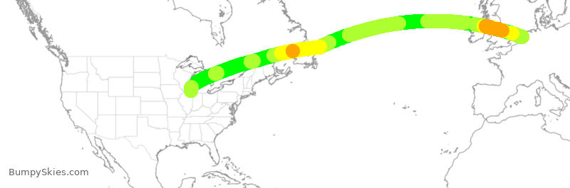 Turbulence forecast map for KLM48, ORD to AMS
