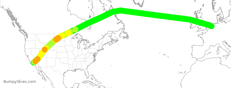 Turbulence forecast map for KLM604, LAX to AMS