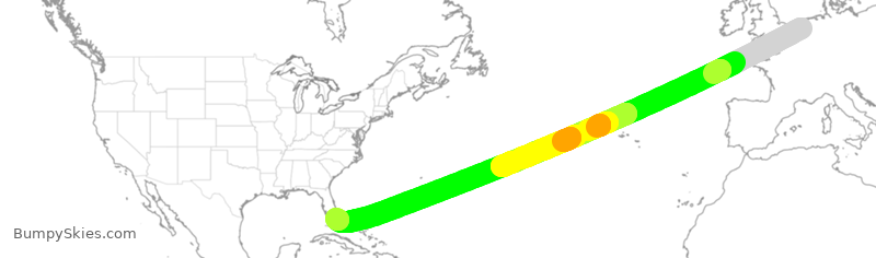 Turbulence forecast map for KLM627, AMS to MIA