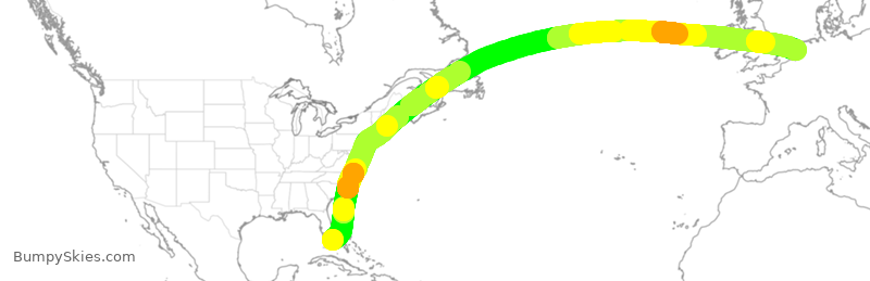 Turbulence forecast map for KLM628, MIA to AMS
