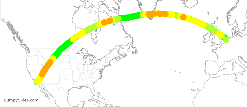 Turbulence forecast map for KLM640, SAN to AMS
