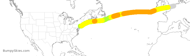 Turbulence forecast map for KLM641, AMS to JFK