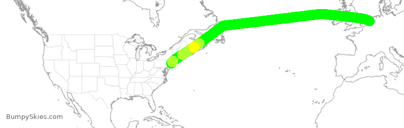 Turbulence forecast map for KLM642, JFK to AMS